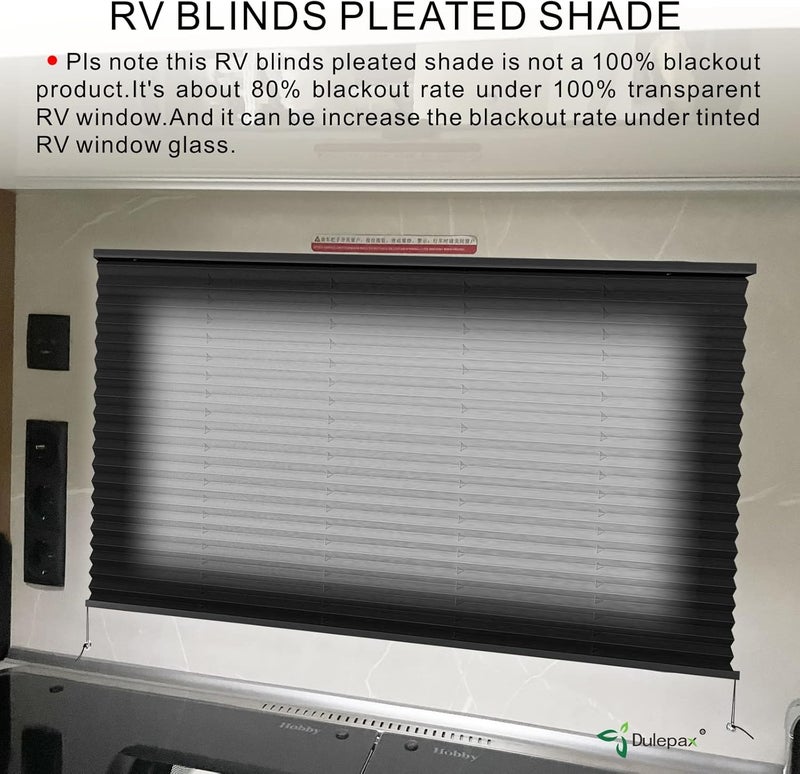 Dulepax RV Pleated Shades, 26" W x 38" L Black Window Blinds for Camper, Travel Trailers, Motorhome - Image 3